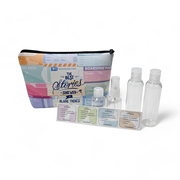 5% OFF - NECESER SIMIL NEOPREN + STICKERS + ATOMIZADOR + FRASCO CH + 2 FRASCOS GRANDES - BOARDING P